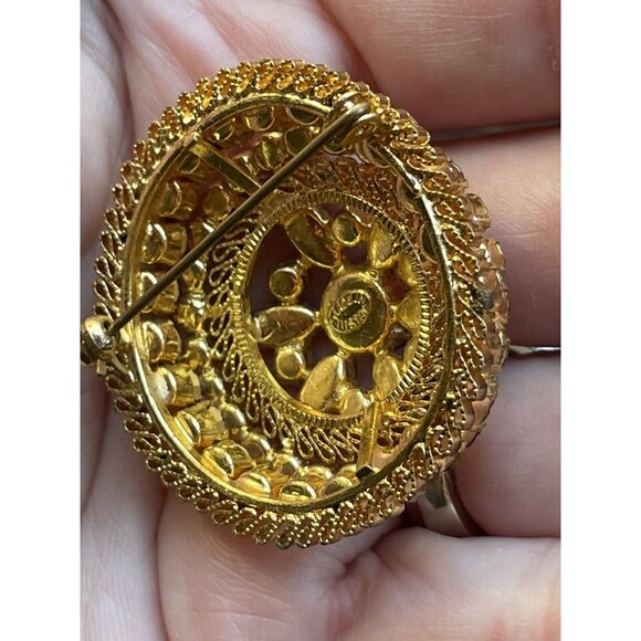 Vintage Rhinestone Brooch Made In Austria Fuchsia Pink Domed Gold-Tone - Picture 11 of 13